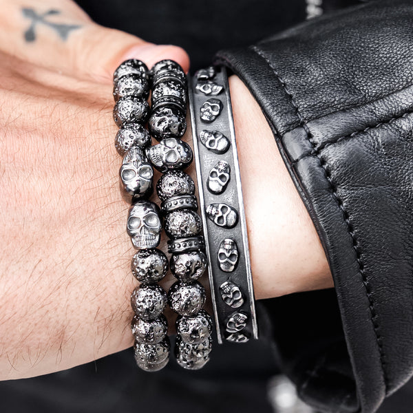 SkeletonHD Black Skull Leather Bracelet