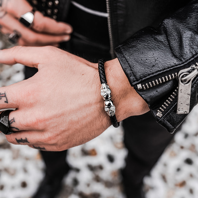 Wristband Fashion Cool Genuine Leather Bracelet Men Skull Bracelets Cuff  Bangle | eBay